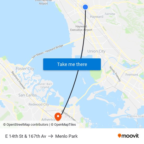 E 14th St & 167th Av to Menlo Park map