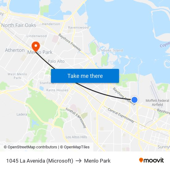 1045 La Avenida (Microsoft) to Menlo Park map