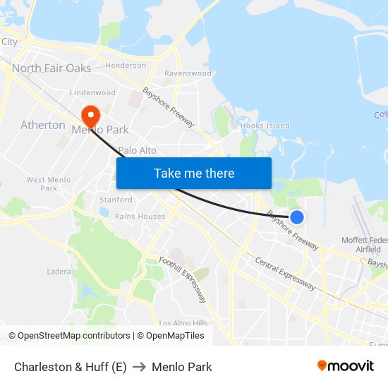 Charleston & Huff (E) to Menlo Park map