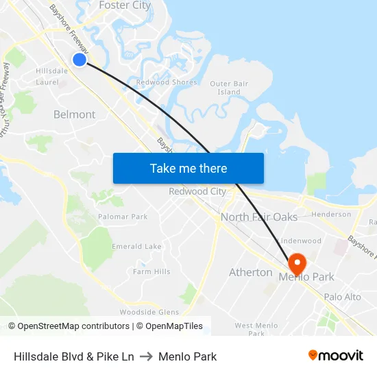 Hillsdale Blvd & Pike Ln to Menlo Park map