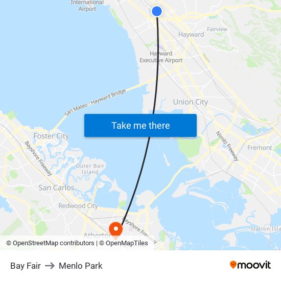 Bay Fair to Menlo Park map