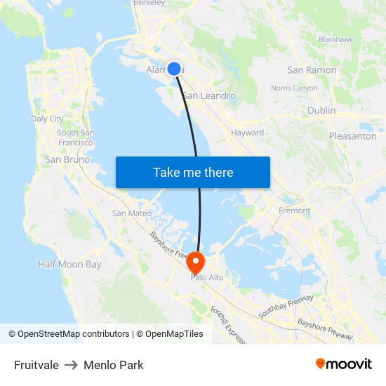 Fruitvale to Menlo Park map