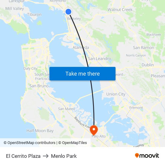 El Cerrito Plaza to Menlo Park map