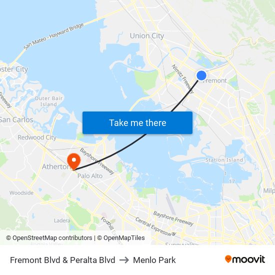 Fremont Blvd & Peralta Blvd to Menlo Park map