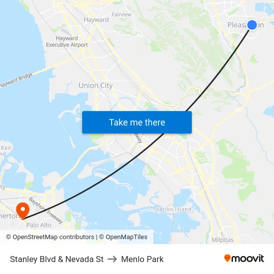 Stanley Blvd & Nevada St to Menlo Park map