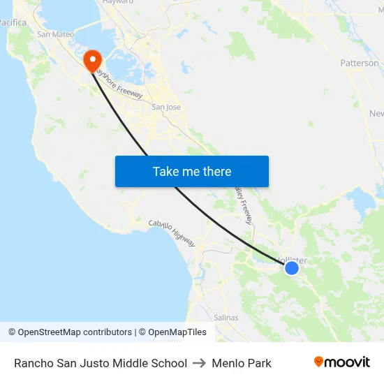 Rancho San Justo Middle School to Menlo Park map