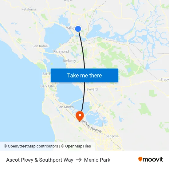 Ascot Pkwy & Southport Way to Menlo Park map