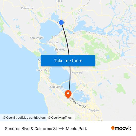 Sonoma Blvd & California St to Menlo Park map