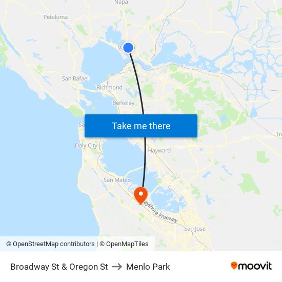 Broadway St & Oregon St to Menlo Park map