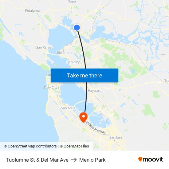 Tuolumne St & Del Mar Ave to Menlo Park map