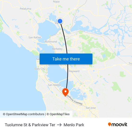 Tuolumne St & Parkview Ter to Menlo Park map