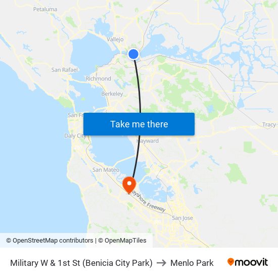 Military W & 1st St (Benicia City Park) to Menlo Park map
