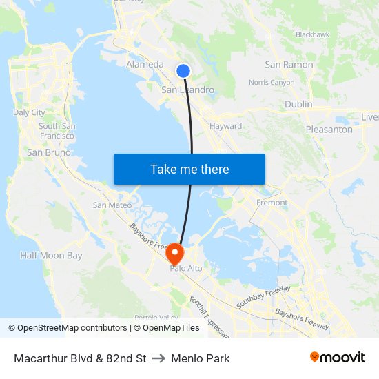 Macarthur Blvd & 82nd St to Menlo Park map