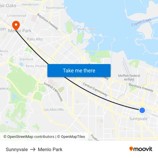 Sunnyvale to Menlo Park map