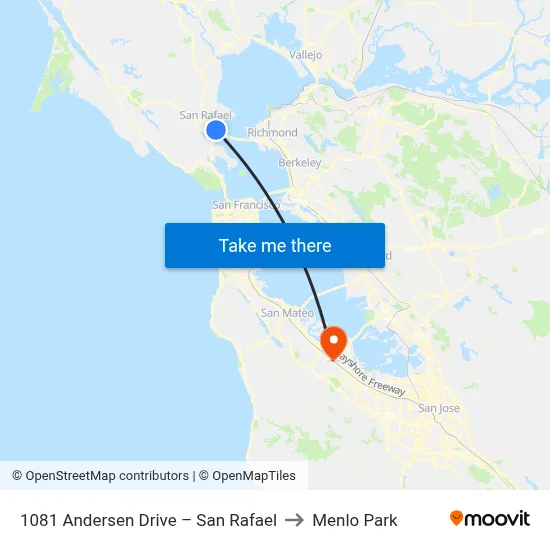 1081 Andersen Drive – San Rafael to Menlo Park map