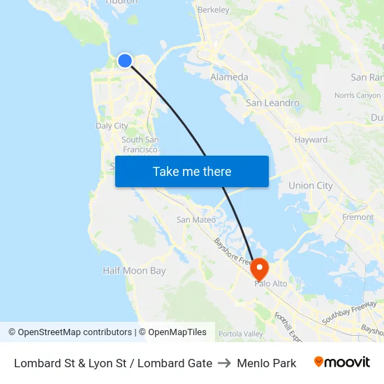 Lombard St & Lyon St / Lombard Gate to Menlo Park map