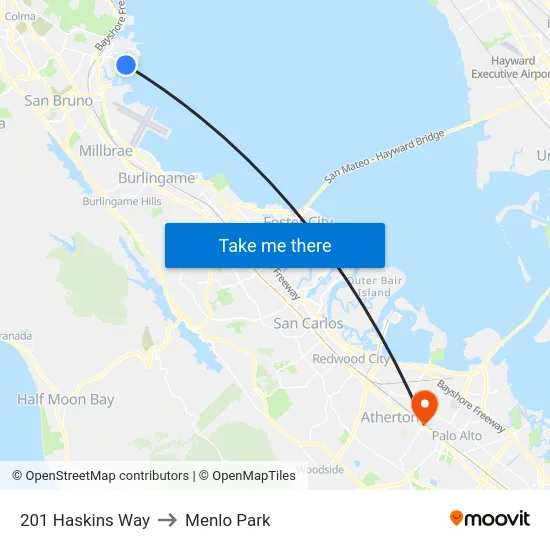 201 Haskins Way to Menlo Park map