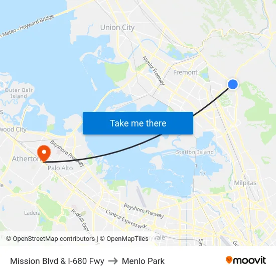 Mission Blvd & I-680 Fwy to Menlo Park map
