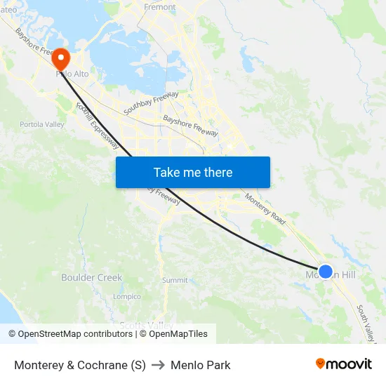 Monterey & Cochrane (S) to Menlo Park map