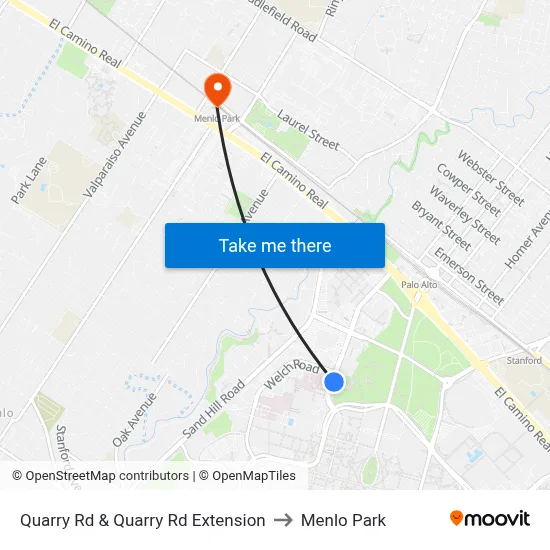 Quarry Rd & Quarry Rd Extension to Menlo Park map