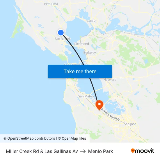 Miller Creek Rd & Las Gallinas Av to Menlo Park map