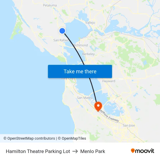 Hamilton Theatre Parking Lot to Menlo Park map