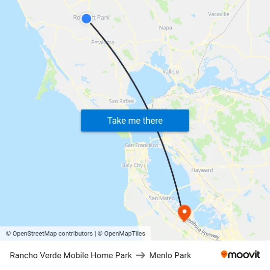 Rancho Verde Mobile Home Park to Menlo Park map