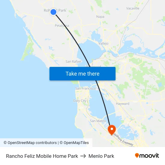 Rancho Feliz Mobile Home Park to Menlo Park map