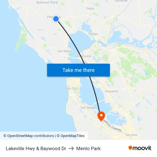 Lakeville Hwy & Baywood Dr to Menlo Park map