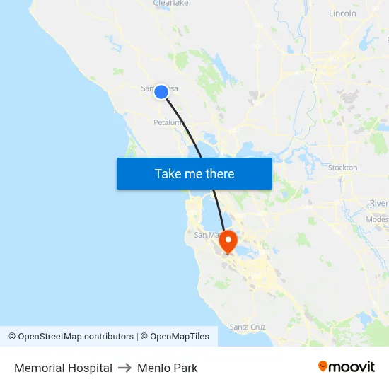 Memorial Hospital to Menlo Park map