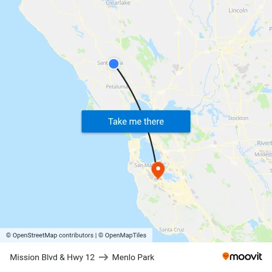 Mission Blvd & Hwy 12 to Menlo Park map
