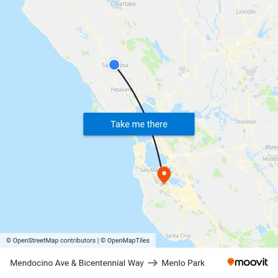 Mendocino Ave & Bicentennial Way to Menlo Park map