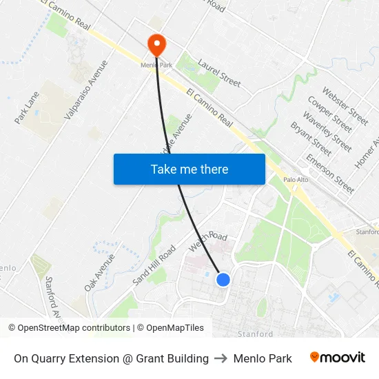 On Quarry Extension @ Grant Building to Menlo Park map