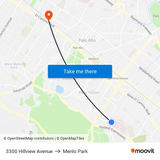 3300 Hillview Avenue to Menlo Park map
