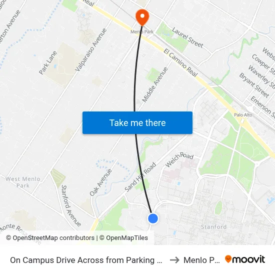 On Campus Drive Across from Parking Lot L-22 to Menlo Park map