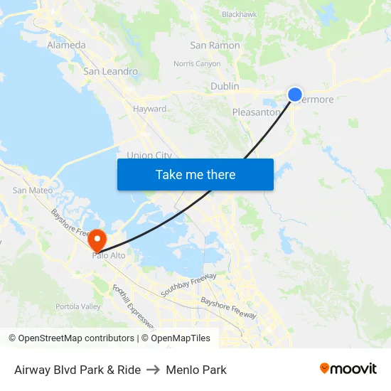 Airway Blvd Park & Ride to Menlo Park map