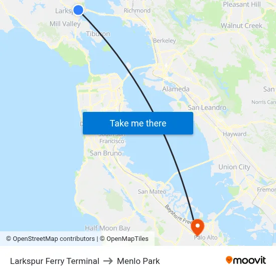 Larkspur to Menlo Park map