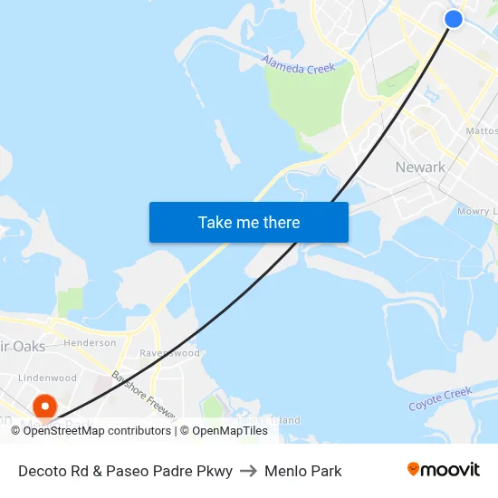 Decoto Rd & Paseo Padre Pkwy to Menlo Park map