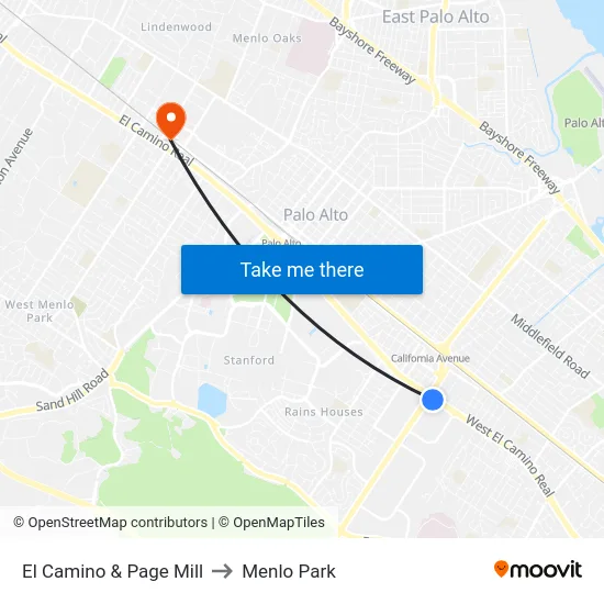 El Camino & Page Mill to Menlo Park map