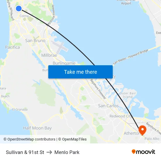 Sullivan & 91st St to Menlo Park map