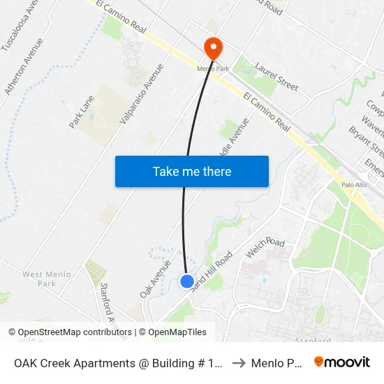 OAK Creek Apartments @ Building # 1470 to Menlo Park map