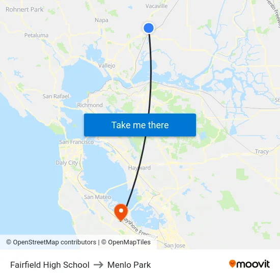 Fairfield High School to Menlo Park map