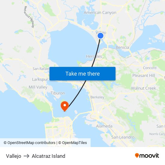 Vallejo to Alcatraz Island map