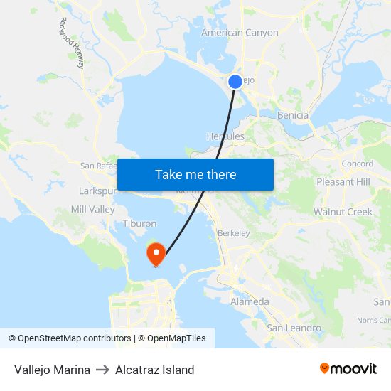 Vallejo Marina to Alcatraz Island map