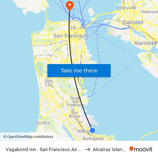 Vagabond Inn - San Francisco Airport Bayfront (Sfo) to Alcatraz Island (Ggnra) map