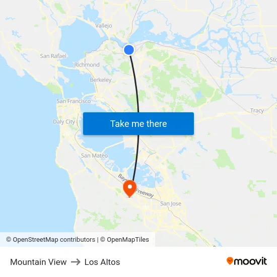 Mountain View to Los Altos map
