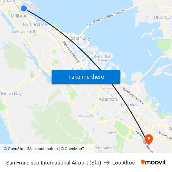 San Francisco International Airport (Sfo) to Los Altos map