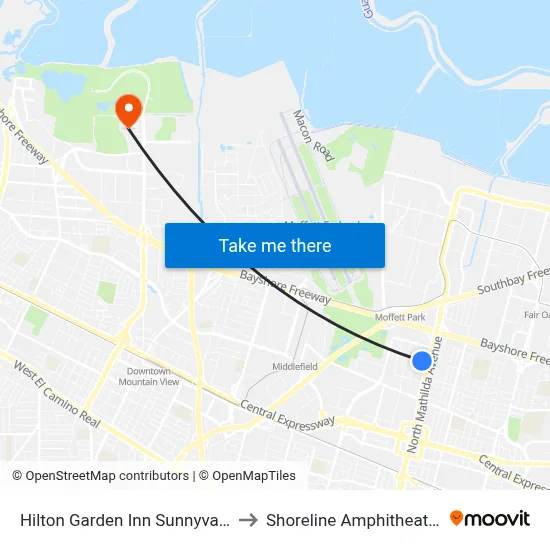 Hilton Garden Inn Sunnyvale to Shoreline Amphitheatre map