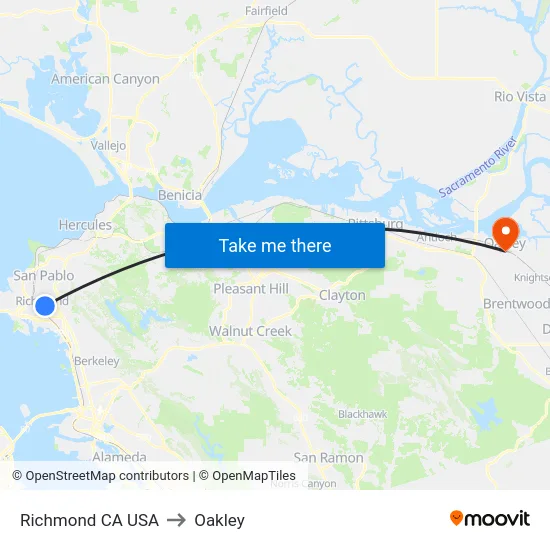 Richmond CA USA to Oakley map