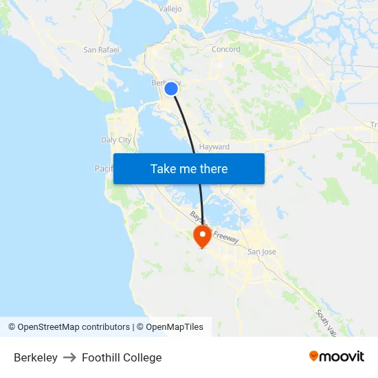 Berkeley to Foothill College map